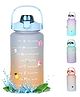 House of Quirk 2 liter 3D Sticker Water Bottle with Straw, Unbreakable Sports Water Bottles with Handle, Leak Proof Drinks Bottle BPA Free for Gym Fitness Outdoor Sports - Blue/Orange, Plastic