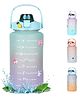 House of Quirk 2 Litre 3D Sticker Water Bottle with Straw, Unbreakable Sports Water Bottles with Handle, Leak Proof Drinks Bottle BPA Free for Gym Fitness Outdoor Sports - Blue/Purple