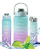 House of Quirk 3 Pc Sticker Water Bottle with Straw, Sports Water Bottles with Handle, Leak Proof Drinks Bottle BPA Free (Blue/Purple, 2Litre+900ml+350ml)