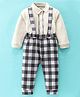 Baby Go Terry Dungaree & Full Sleeves T-Shirt Set With Teddy Applique Print - Blue