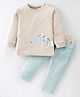 Baby Go Knitted Full Sleeves Night Suit With Zebra Embroidery - Beige & Green