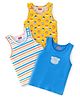 Babyhug 100% Cotton Sando With Striped & Animals Print Pack Of 3 - Yellow White & Blue