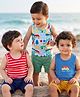Babyhug 100% Cotton Knit Sleeveless Sando Stripes & Car Print Pack of 3 - Red & Blue