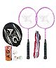 AXG Durable & Stylish Design 2 Racquets with 3 feather shuttles, net and cover Badminton Kit for kids (Pink)