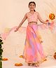 Pspeaches Sleeveless Leaf Swirl Embroidered & Shell Hem Embellihshed Choli & Abstract Designed Lehenga With Dupatta - Orange