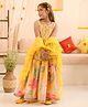 Pspeaches Sleeveless Floral Printed Kurta With Lace Embellished Sharara Set - Yellow