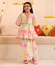 Pspeaches Three Fourth Sleeves Sequin Lace Embellished And Colour Gradient Tiered Coordinating Palazzo Set - Multi Colour