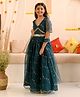 Pspeaches Half Sleeves  Floral  Sequin Swirl Detailed & Sheesha Lace Embellished Coordinating  Legehna Choli With Organza Dupatta - Teal Blue