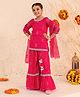 Pspeaches Three Fourth Sleeves Gota Lace Embellished Kurta &  Sharara With Dupatta Set - Magenta Pink