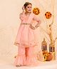 Pspeaches  Three Fourth Sleeves Floral Embroidered Gota Patti Detailed & Sheesha Lace Embellished Coordinating Sharara Set - Peach