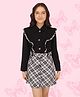 Cutecumber Full Sleeves Tartan Checked Shift Dress - Black