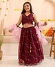 Pspeaches Sleeveless Floral  Sequin Swirl Embellished Coordinating  Legehna Choli With Organza Dupatta - Wine Maroon