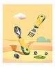 StarAndDaisy Baby Fork and Spoon Set with Carry Case Baby Training Utensils Self Feeding Toddler Silverware Silicone and Stainless Steel Kids and Toddler Utensil Set-Green