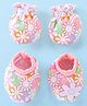 Babyhug 100% Cotton Knit Mitten & Booties Floral Print - Pink