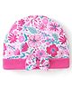 Babyhug 100% Cotton Knit Cap Floral Printed with Bow Applique- Pink