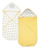 My Milestones 100% Cotton Interlock Hooded Baby Wrapper Apple Print Pack of 2 - Yellow & White