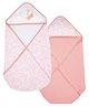 My Milestones 100% Cotton Interlock Hooded Baby Wrapper Floral Print Pack of 2 - Pink
