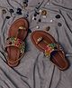 LIL PITAARA Beads Embellished  Zari Kolhapuri Sandals -Tan