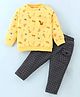 Wow Clothes Cotton Knit Full Sleeves T-Shirt & Lounge Pant Checks & Animal Print - Yellow
