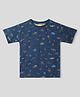 Somersault Half Sleeves All Over School Theme Doodle Art Printed Tee - Blue