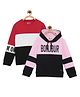 3PIN Set Of 2 Bonjour Text & Color Blocked Sweatshirts - Red & Pink