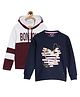 3PIN Set Of 2 Bonjour Text & Glitter Heart Printed Sweatshirts - Navy Blue & Burgundy
