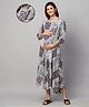 MomToBe Rayon Three Fourth Sleeves Blocked Design & Paisley Printed Maternity Dress With Concealed Zipper Nursing Access -Blue & Red