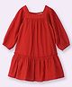 Beebay Puffed Full Sleeves Solid Ruffle Bottom Detailed A Line Dress - Rust Red