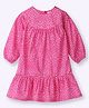 Beebay Puffed Full Sleeves Seamless Floral Printed Ruffle Bottom Detailed A Line Dress - Pink