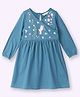 Beebay Full Sleeves Floral Embroidered Wrap Styled  Dress - Teal Blue