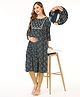 Bella Mama Woven Three Fourth Sleeves All Over Gold Print With Embroidered Yoke Maternity Kurta - Blue