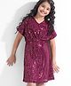 Hola Bonita Half Sleeves Party Dress with Sequin Detailing - Wine