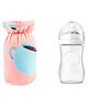 Mittenbooty Baby Broad Neck Bottle Cover for  feeding Bottle upto 150 ml Tea Print Peach