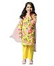BIBA Three Fourth Sleeves Floral Printed & Gota Lace Embellished  Kurta Pants & Dupatta - Yellow