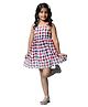 BIBA Sleeveless Checked & Floral Embroidered  Dress With Coordinating  Headband - Red & Blue