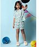 BIBA Viscose Half Sleeves Tropical Forest Printed Top And Shorts Set -  Turquoise Blue
