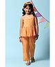 BIBA Sleeveless Hen Motif Printed Coordinating Peplum Top With Flared Pant & Headband - Yellow