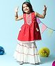 BIBA Voile Sleeveless Floral Embroidered Gathered Kurta Sharara Set - Red