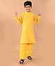Lilpicks Couture Full Sleeves Geometric Pattern & Floral  Embroidered With Foil Printed Embossed Button Down Straight Kurta & Pyjama Set - Yellow