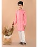 Lilpicks Couture Full Sleeves Lurex Striped Lace Embellished  Button Down Straight Kurta & Pyjama Set - Pink  & White