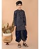 Lilpicks Couture Full Sleeves Ethnic Block Motif Printed   Kurta With Coordinating Dhoti  Set -  Navy Blue