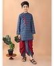 Lilpicks Couture Full Sleeves Ethnic Motif Printed Kurta With Coordinating Dhoti Set - Blue & Maroon