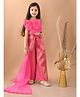 Lilpicks Sleeveless Bow Embellished Top With Intricate Motif Designed Palazzo & Dupatta - Magenta Pink