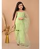 Lilpicks Sleeveless Lurex Striped & Gota Lace Embellished Kurta With Coordinating Palazzo & Dupatta - Light Green