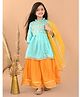 Lilpicks Three Fourth Sleeves Leaf Swirl Embroidered & Mirror Work Detailed Kurta With Gota Lace Embellished Lehenga & Dupatta - Blue & Yellow