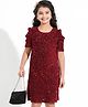 Hola Bonita Party Wear with Half Puffed Sleeves Glitter & Sequin Dress -Red