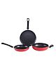 Wonderchef Venice Induction Bottom Non-Stick Coated Kadhai with Lid 24 cm, Fry Pan 24 cm, Dosa Tawa 28 cm , Red