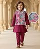 Babyhug Cotton Woven Full Sleeves Kurta & Pyjama Set with Printed Jacket - Magneta