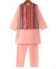 Babyhug 100% Cotton Full Sleeves Solid Colored Kurta Pyjama Set with Printed Jacket - Peach