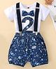 Babymoon Set Of 2 Half Sleeves Space Theme Printed 2nd Birthday Romper & Suspender Costume - Blue